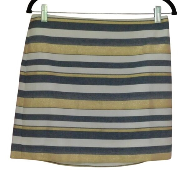 J. Crew Factory Striped Mini Skirt Size 4 Shimmer Gold Gray Stripes NWT - Picture 1 of 7
